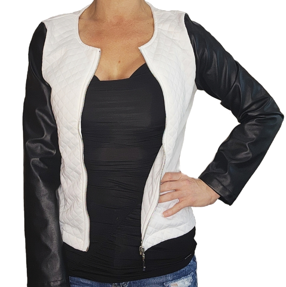 Leather Patchwork Quited Women Thin Coats Size Small